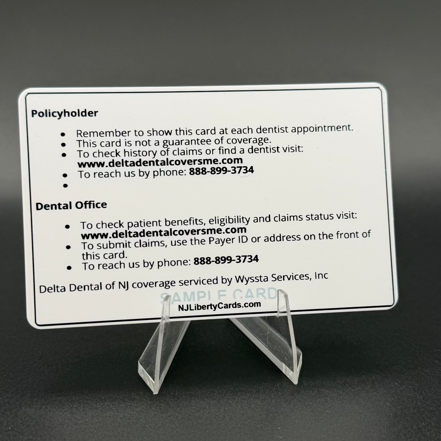 Delta Dental Plastic Card Back