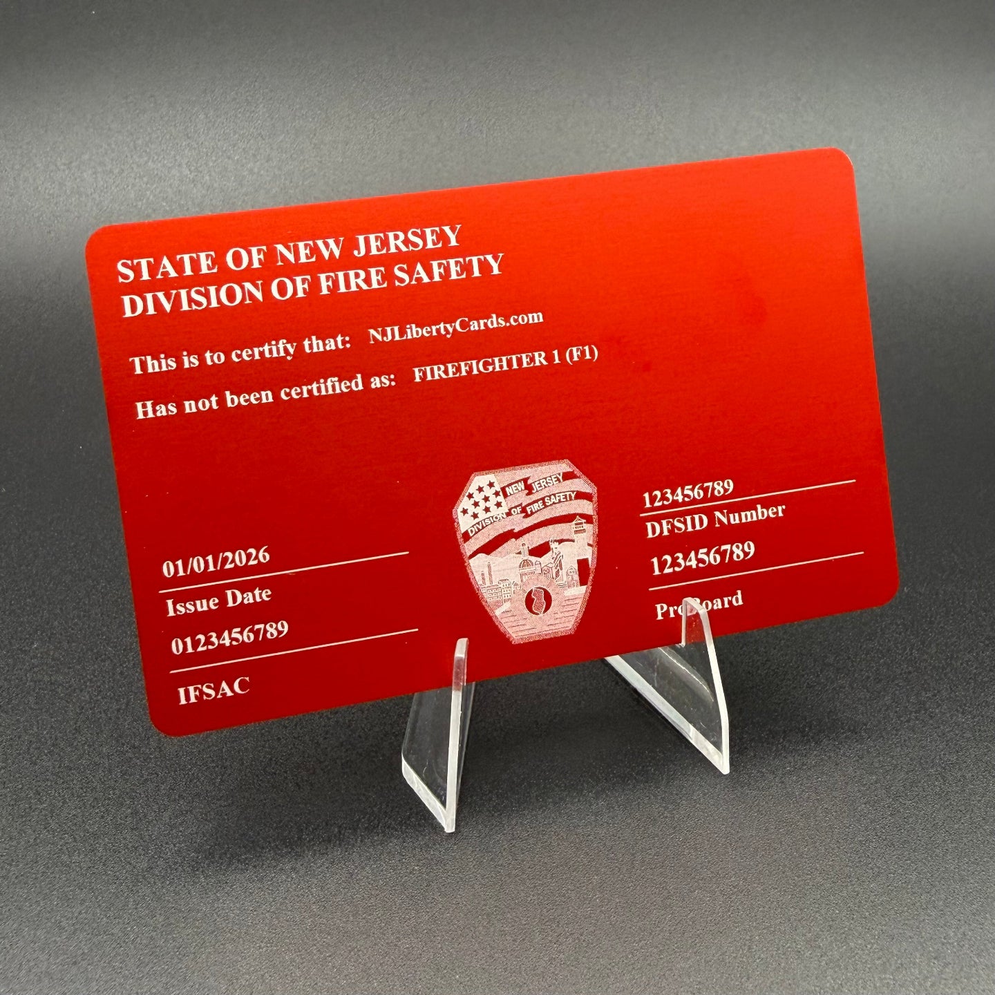 NJ Firefighter (FF1/FF2) certification cards - plastic or metal