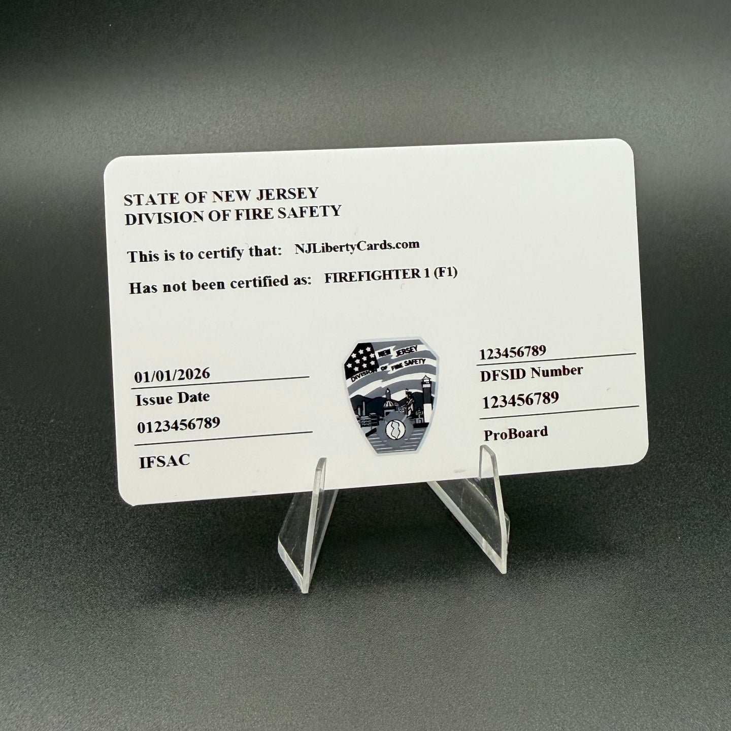 NJ Firefighter (FF1) certification cards - plastic or metal
