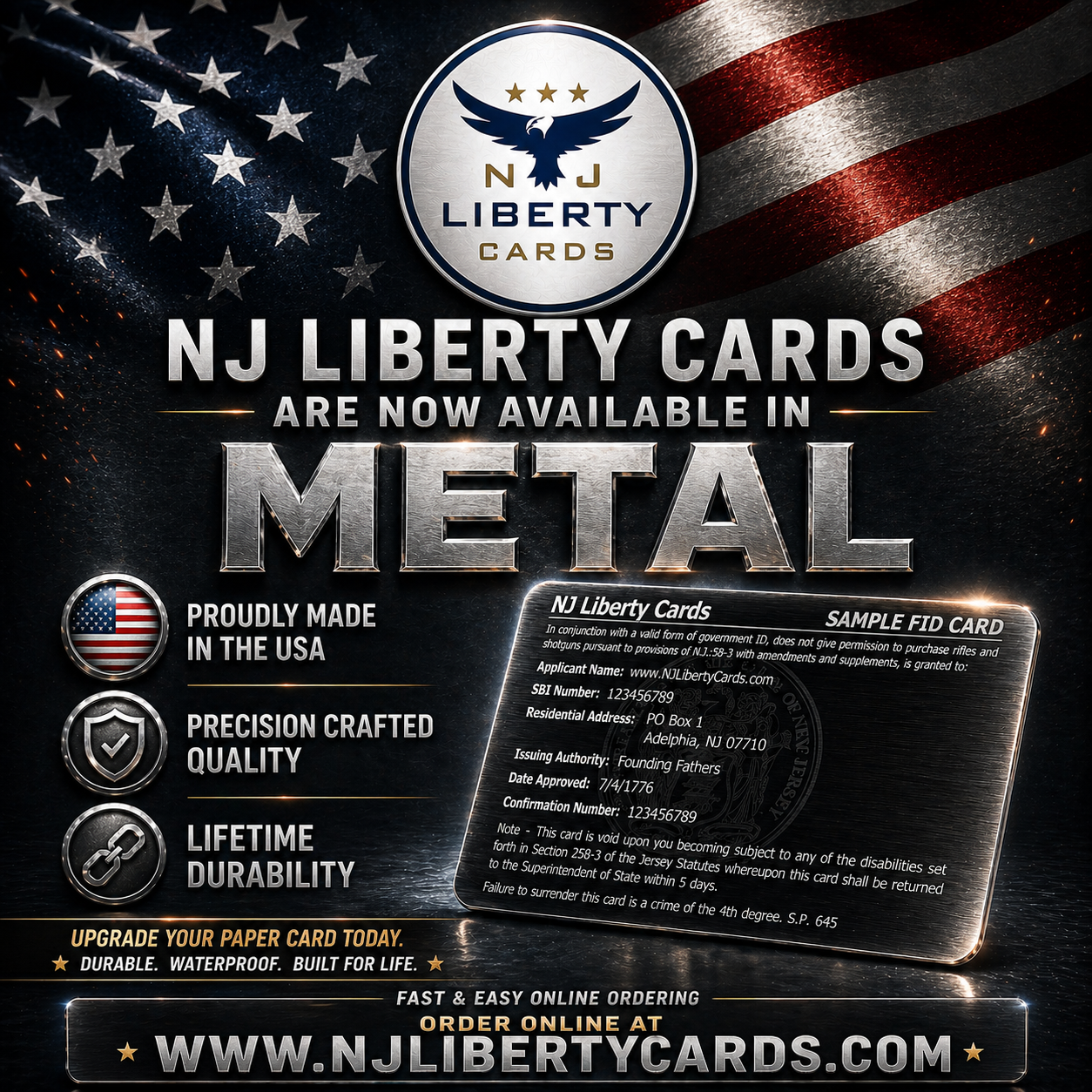 METAL FID Card (only available for firearms ID cards WITHOUT photos)