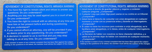 Miranda Warning Cards