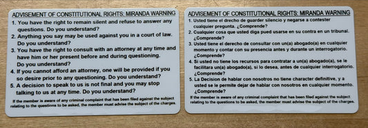 Miranda Warning Cards