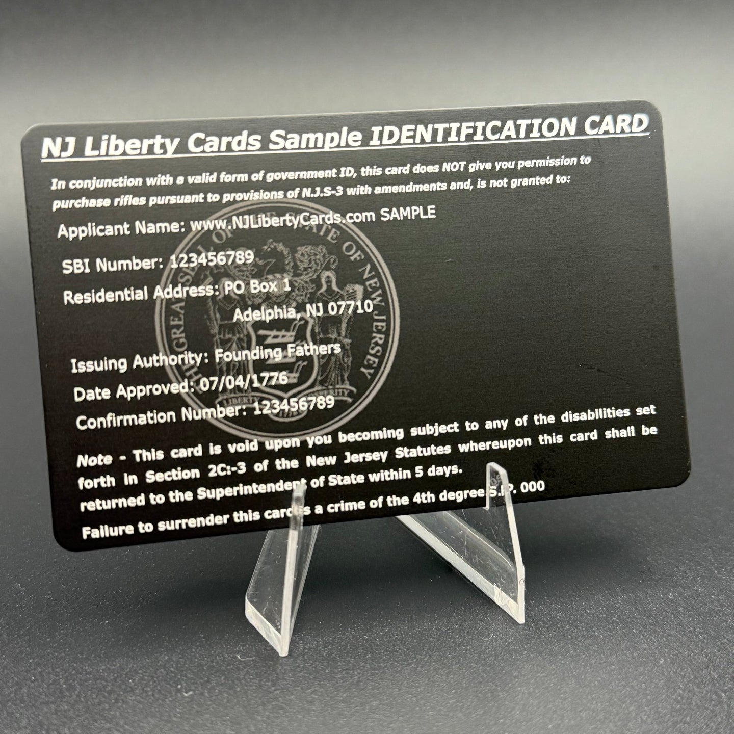 NJ Firearms ID Card - Plastic or Metal