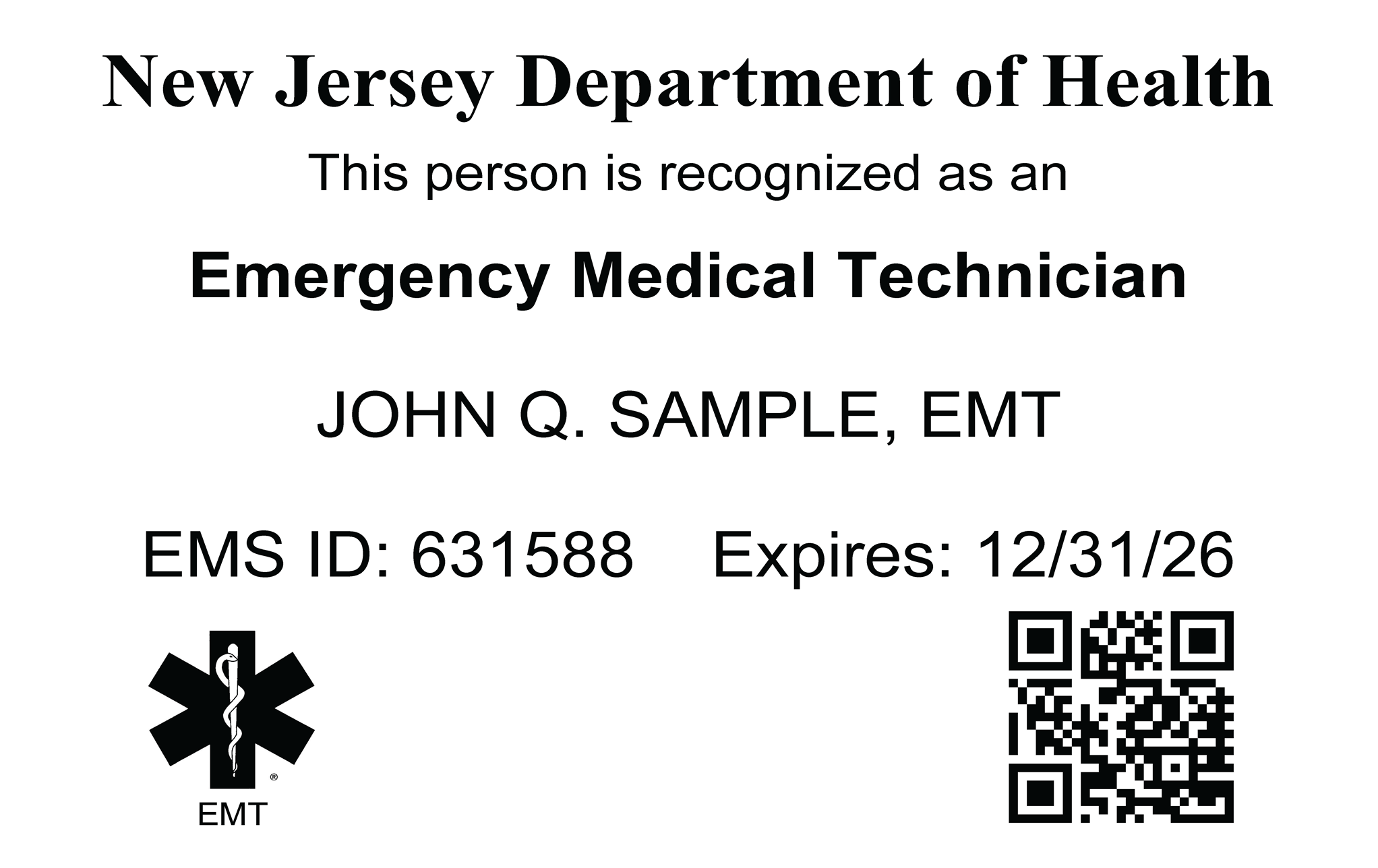 NJ EMT / Paramedic / NREMT / AANPCB NJ Liberty Cards