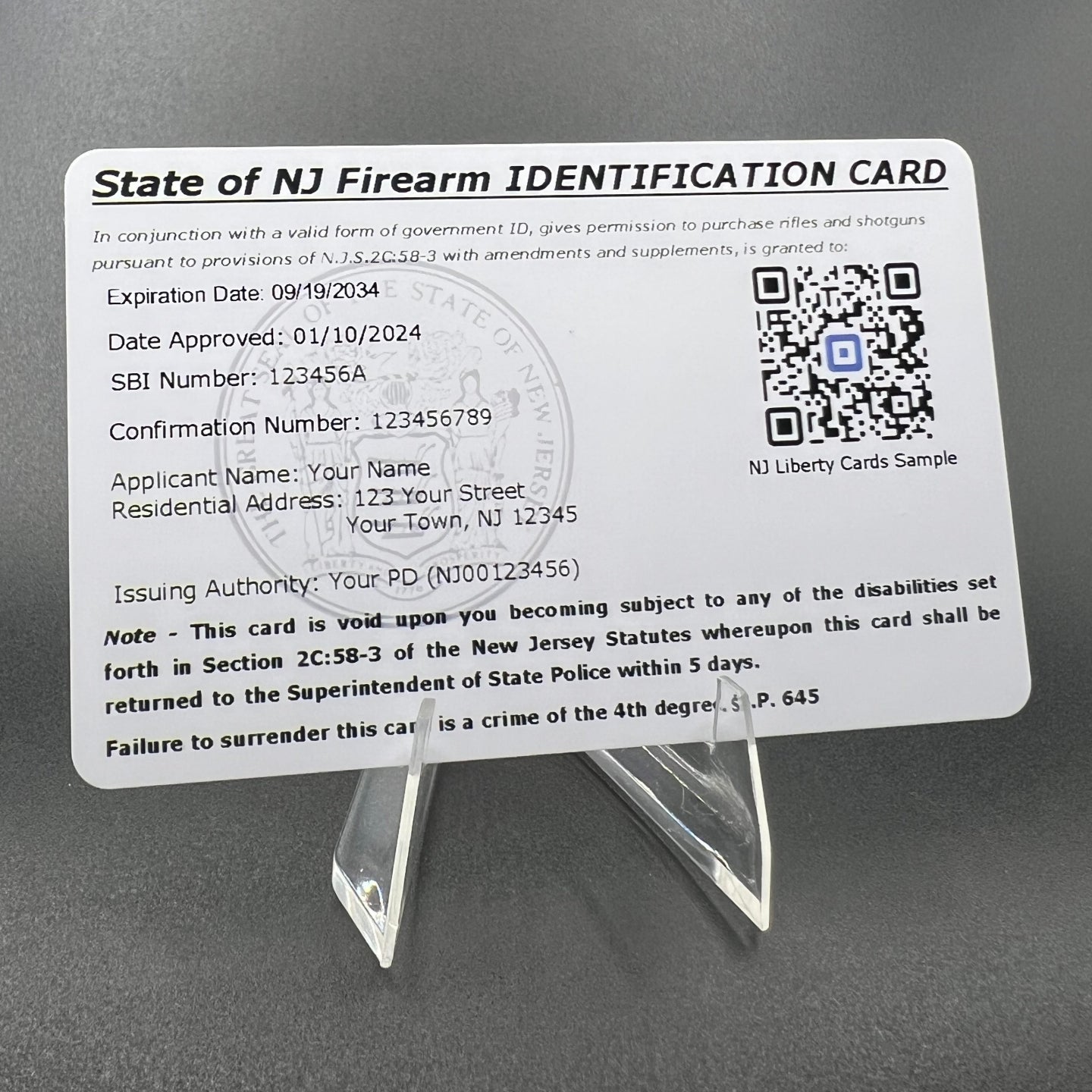 NJ Firearms ID Card - Plastic or Metal – NJ Liberty Cards