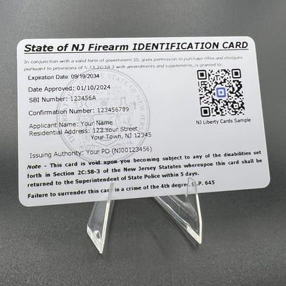NJ Firearms ID Card - Plastic or Metal