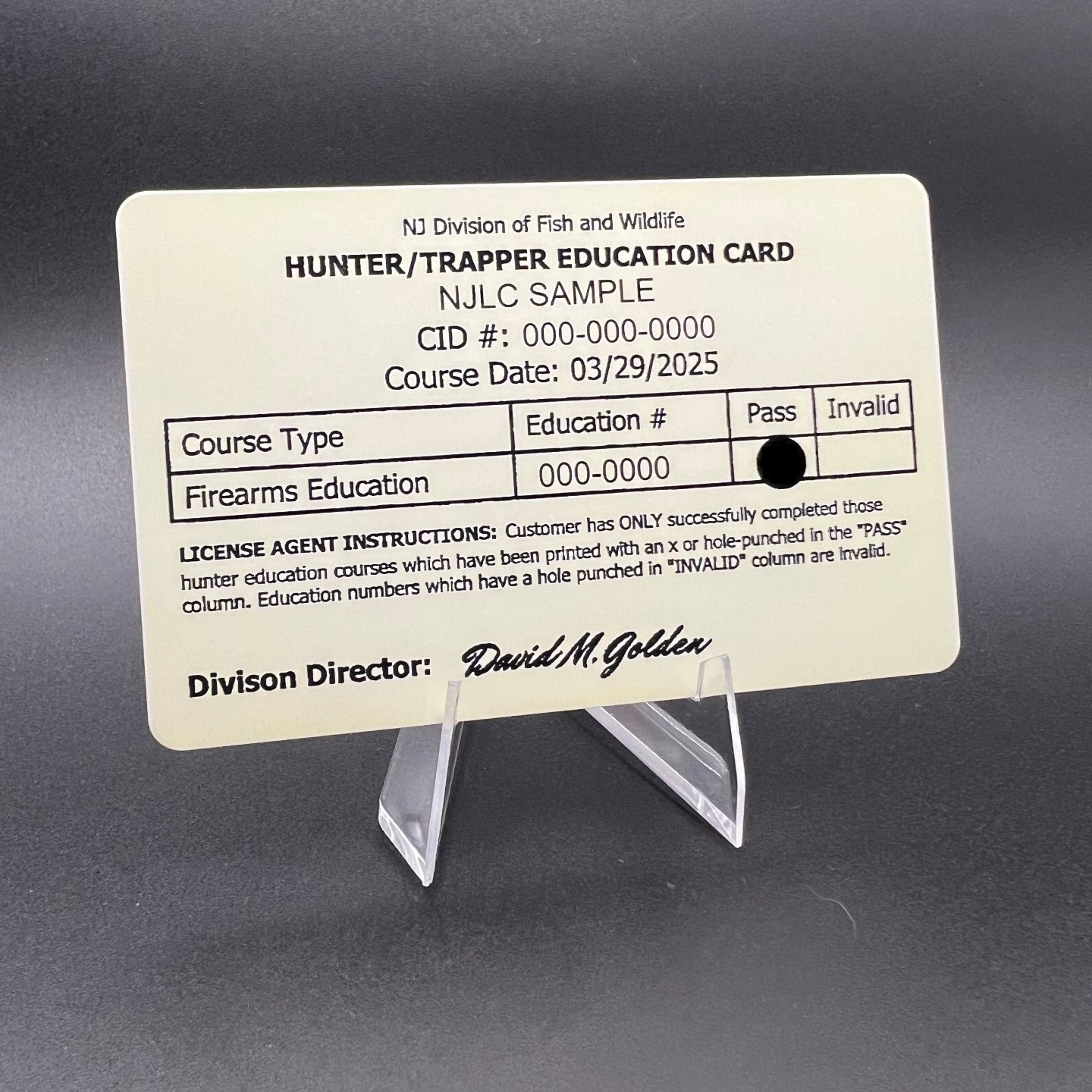 NJ Hunter / Trapper Education Card
