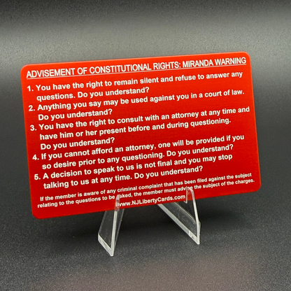 Miranda Warning Cards
