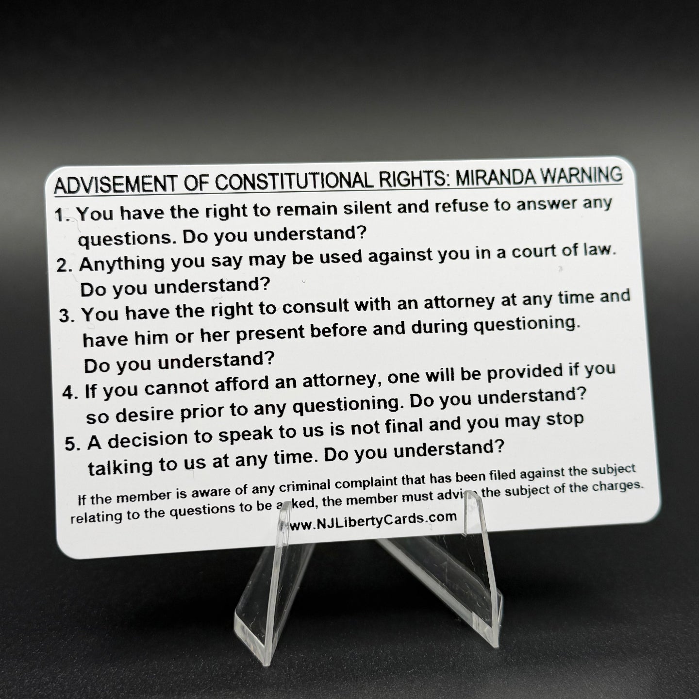 Miranda Warning Cards